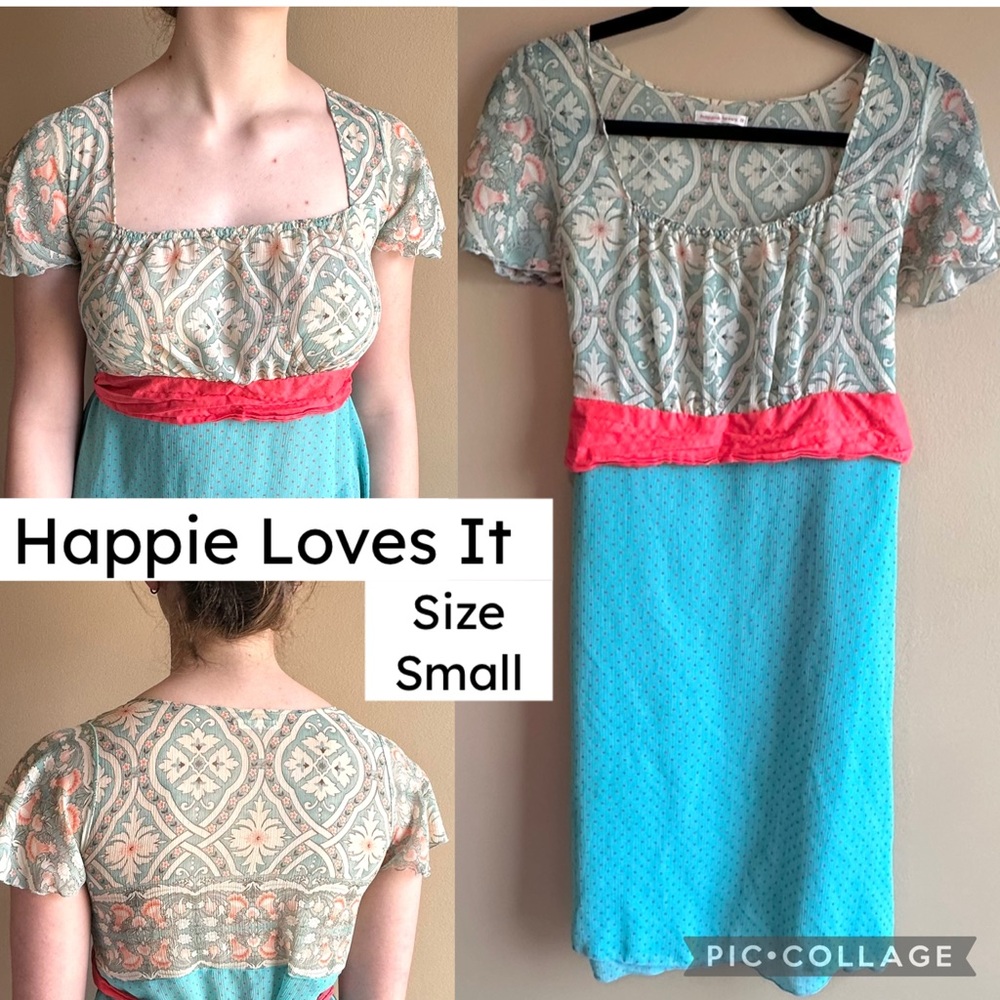 Happie Loves It Womens Dress Short Sleeve Sheer A-Line Floral Top Polka Dots S